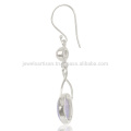 Blue Lace Agate And Rainbow Moonstone Gemstone 925 Sterling Sliver Drop Earring Jewelry